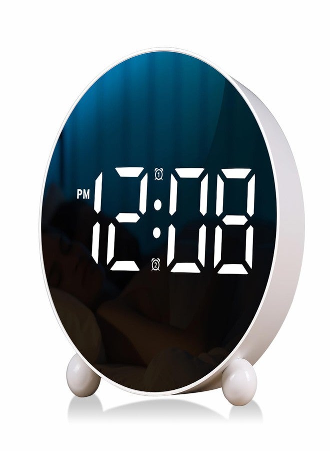 JUSTUP Digital Alarm Clock, Round LED Display Alarm Clock, Small Digital Clock with Double Bell, 3 Adjustable Brightness Levels, Silent Desk Clock, Loud Bell Bedside Alarm Clocks for Bedroom Office (white) - Image 1